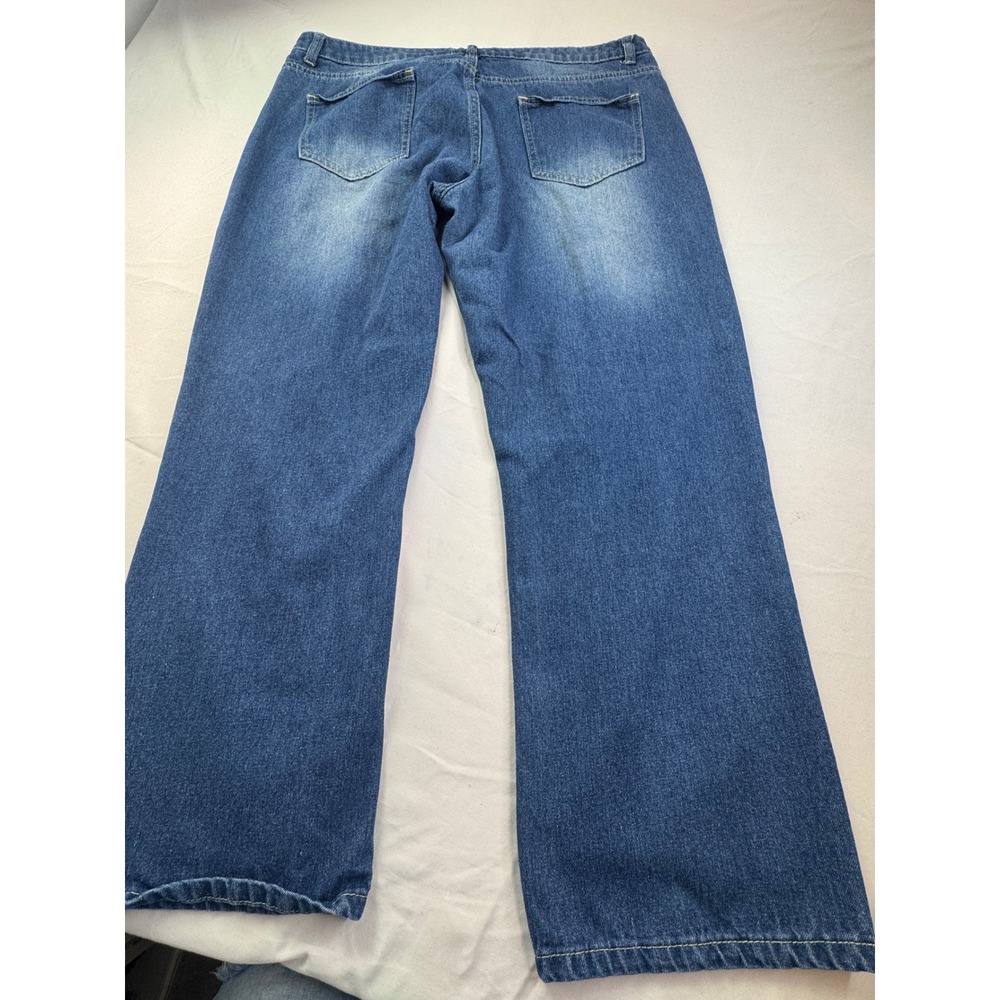 Misslook Sunflower Print Distressed Straight Leg Denim Jeans Blue 2XL boho art - Picture 13 of 14